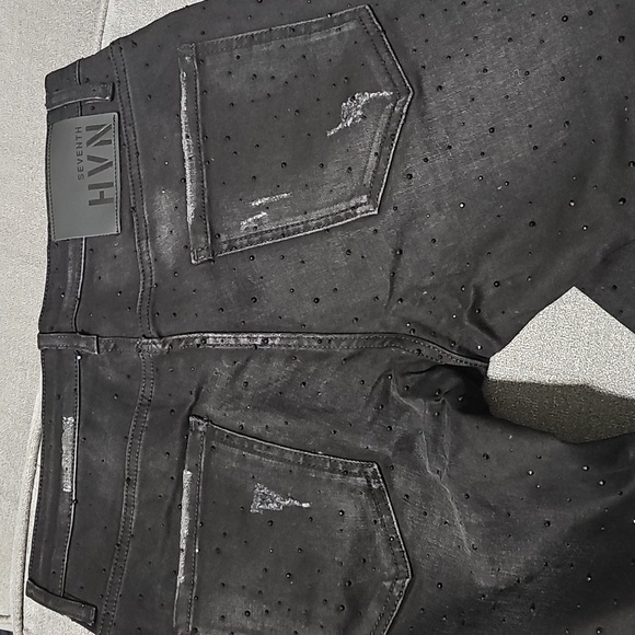 NWT 7TH HVN Crystal Stargaze Jet Jeans Black Denim 34 Skinny Embellished Slim - Picture 12 of 14